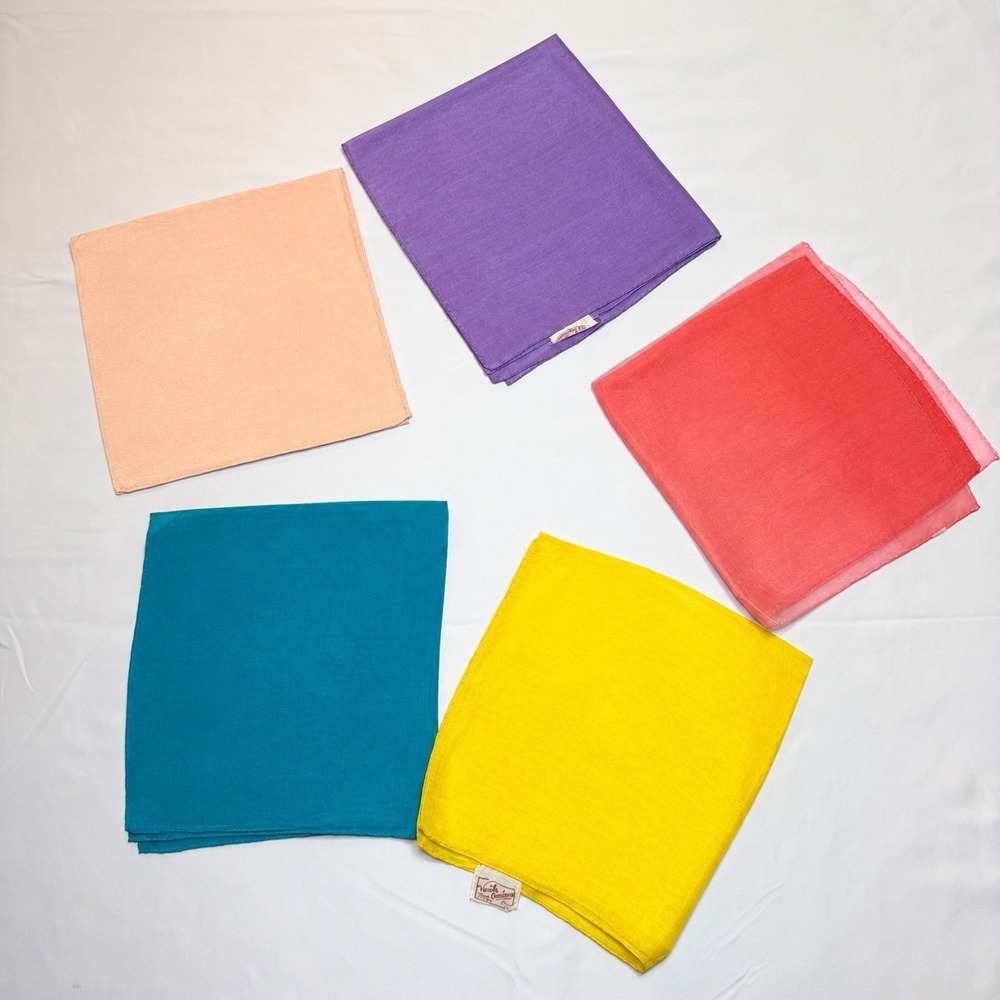 Vintage MCM Silk Handkerchief Lot 5 Hand Rolled Colorful Pocket Squares